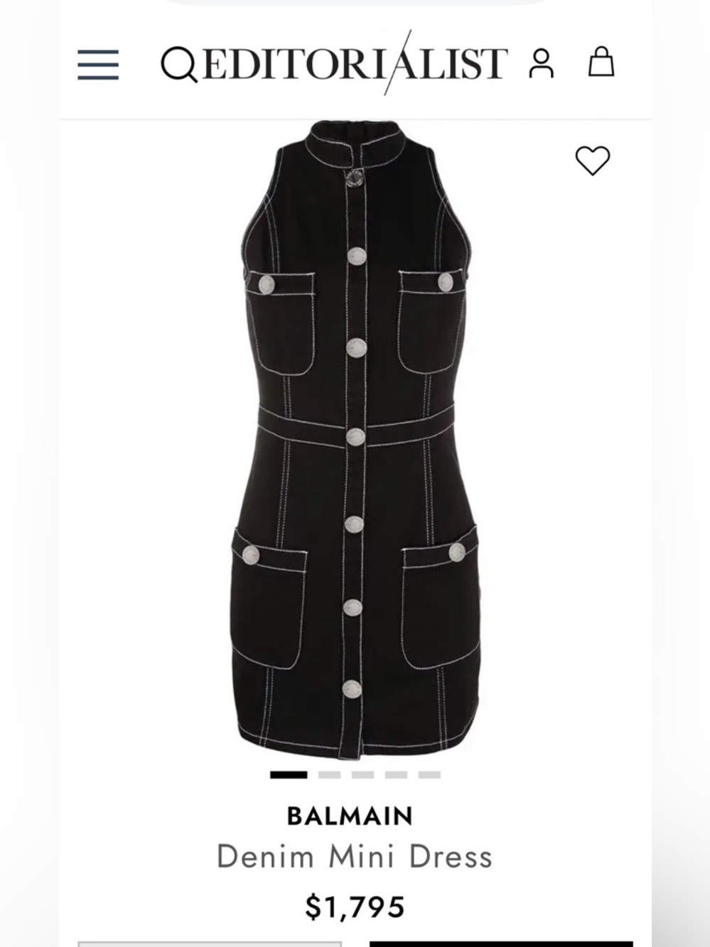 BALMAIN Black Stretch Denim Silver Logo Button Mini Dress 34 2 XS $1795 Current